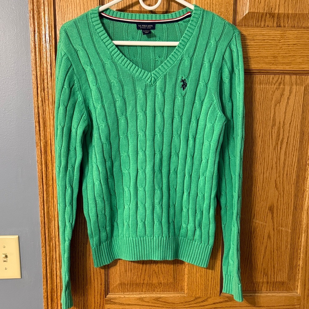 US Polo Assn Cable Knit VNeck Sweater 100% Cotton